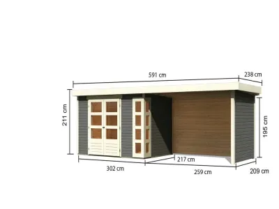 Gartenhaus SET Kerko 4 19 mm terragrau, inkl. 2,8 m Anbaudach + Seiten- und Rückwand Produktbild #6