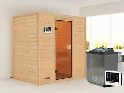 Sauna Massivholzsauna Selena, inkl. 9 kW Bio-Ofen mit externer Steuerung Produktbild #1