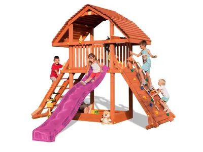 Spielturm Giant teakfarben inkl. Rutsche pink Produktbild #1