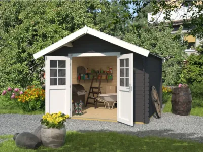 Gartenhaus Blockbohlenhaus 209 Gr. 3 28 mm graphitgrau Produktbild #1