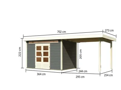 Gartenhaus SET Kandern 7 28 mm terragrau, inkl. 3,2 m Anbaudach Produktbild #5