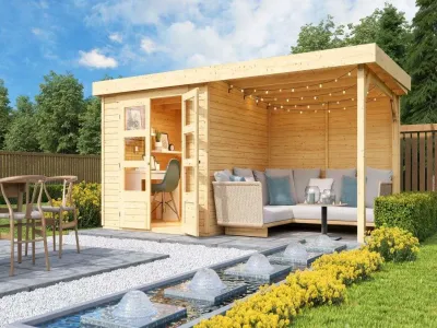 Gartenhaus SET Askola 3,5 19 mm terragrau, inkl. 2,8 m Anbaudach Produktbild #7