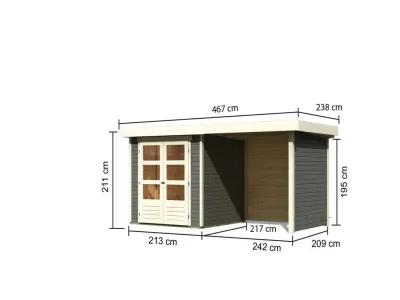 Gartenhaus Askola 2 19 mm terragrau inkl. 2,4 m Anbaudach + Seiten- und Rückwand Produktbild #4