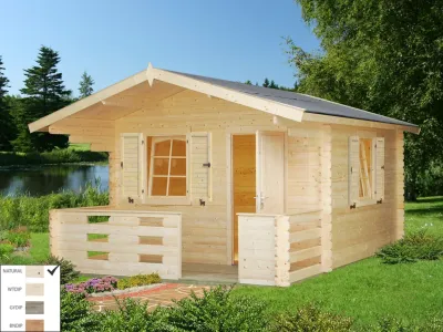 Gartenhaus Blockbohlenhaus Sylvi 10,4+4,2 m² 34 mm naturbelassen Produktbild #1