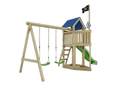 Spielturm Pirat Captain Jolly KDI mit Doppelschaukel inkl. Rutsche grün + Sitze grün Produktbild #4