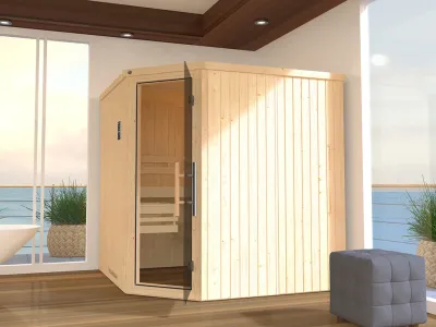 Sauna Systemsauna SPARSET 1 Varberg 3 mit graphit Glastür inkl. Saunaofen Produktbild #1