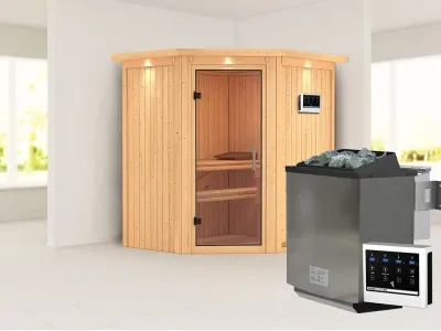 Sauna Systemsauna Taurin mit Dachkranz, inkl. 9 kW Bio-Ofen mit externer Steuerung Produktbild #1