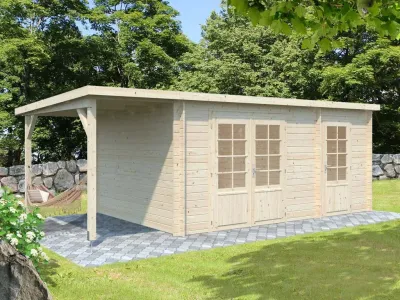 Gartenhaus Blockbohlenhaus Ella 13,1+3,9 m² 28 mm transparent tauchimprägniert Produktbild #1