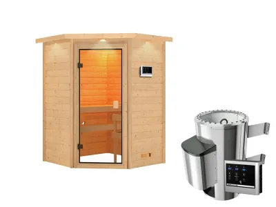 Sauna Antonia mit bronzierter Glastür und Dachkranz + 3,6 kW Plug & Play Saunaofen ext. Strg. Produktbild #6