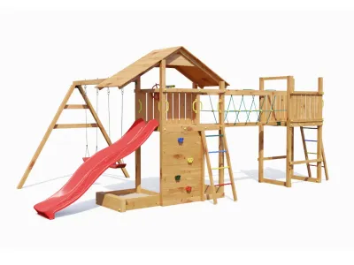 Spielturm Smart 2 Bridge teakfarben inkl. Rutsche rot Produktbild #5