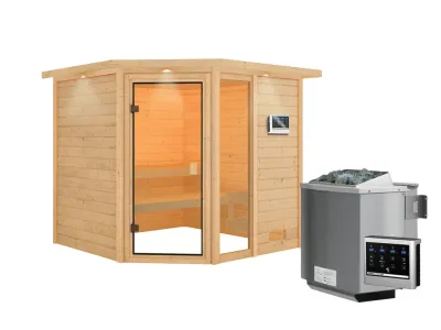 Sauna Tabea mit bronzierter Glastür und Dachkranz + 9 kW Bio-Kombiofen ext. Strg. Produktbild #6