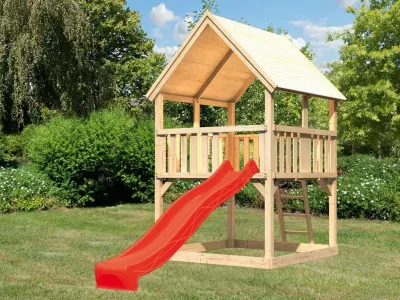 Spielturm Luis naturbelassen inkl. Rutsche rot Produktbild #1