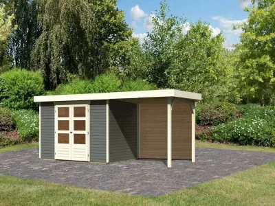 Gartenhaus SET Askola 4 19 mm terragrau, inkl. 2,4 m Anbaudach + Rückwand Produktbild #1