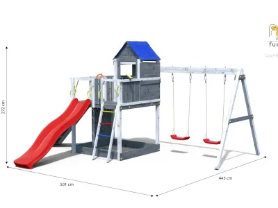 Spielturm Treehouse grau-weiß inkl. Doppelschaukel + Rutsche Produktbild #8