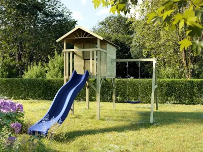 Stelzenhaus Tree Hut KDI inkl. Einzelschaukel und Rutsche blau Produktbild #1