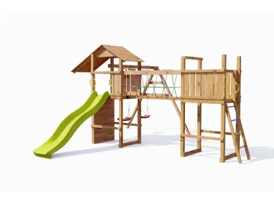 Spielturm Smart 5 Bridge teakfarben inkl. Rutsche gelb Produktbild #4