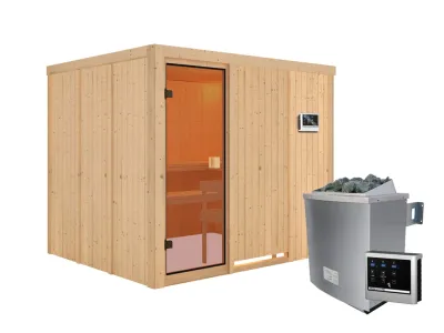 Sauna Nybro mit bronzierter Glastür + 9 kW Saunaofen ext. Strg. Produktbild #4