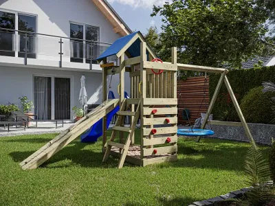Spielturm Hefty KDI inkl. Doppelschaukel inkl. Rutsche blau + Nestschaukel Produktbild #2