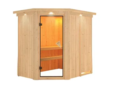 Systemsauna Carin mit Dachkranz, bronzierte Ganzglastür Produktbild #7
