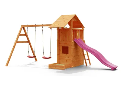 Spielturm Smart 7 teakfarben inkl. Rutsche pink Produktbild #7