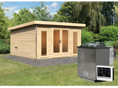 Saunahaus Mainburg 3 naturbelassen 38 mm inkl. Bio-Kombiofen 9 kW + ext. Steuerung Produktbild #1