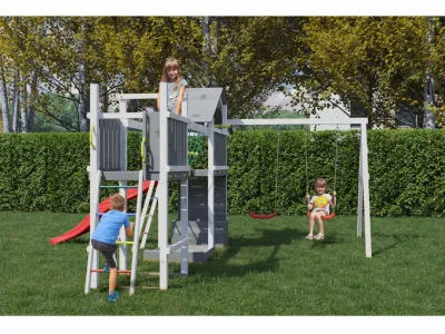 Spielturm Smart 4 Bridge grau/weiß inkl. Rutsche rot Produktbild #3