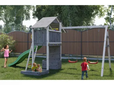 Spielturm Smart 4 grau-weiß inkl. Rutsche grün Produktbild #3