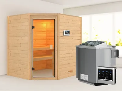 Massivholzsauna 38 mm Mila SPARSET inkl. 9 kW Bio-Kombiofen und ext. Steuerung	 Produktbild #6