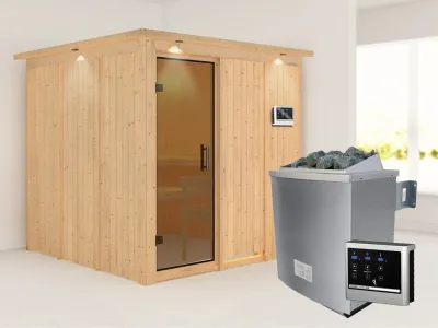 Systemsauna Rodin mit Dachkranz, graphit Ganzglastür, inkl. 9 kW Saunaofen ext. Steuerung Produktbild #1