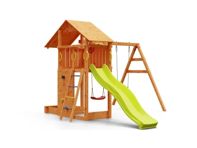 Spielturm Smart 2 teakfarben inkl. Rutsche gelb Produktbild #6