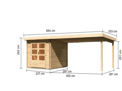 Gartenhaus Blockbohlenhaus SET Bastrup 4 28 mm naturbelassen, inkl. 4 m Anbaudach Produktbild #8