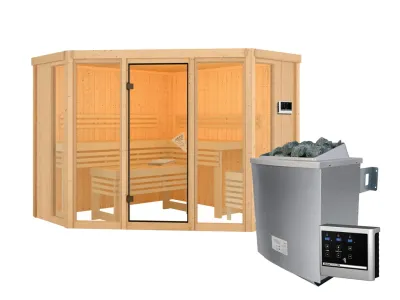 Sauna Alcinda mit bronzierter Glastür + 9 kW Saunaofen ext. Strg. Produktbild #8