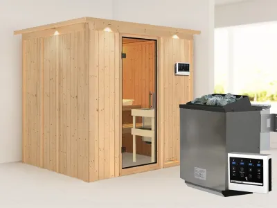 Sauna Systemsauna Sodin mit Dachkranz, inkl. 9 kW Bio-Ofen mit externer Steuerung Produktbild #1