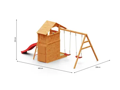 Spielturm Smart 7 teakfarben inkl. Rutsche rot Produktbild #5