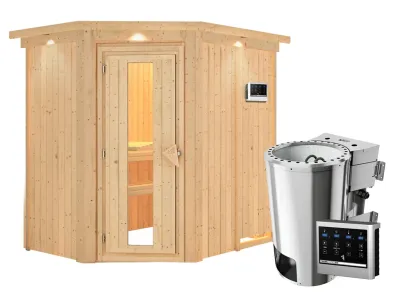 Sauna Systemsauna Saja mit Dachkranz, Energiespartür + Plug & Play Bio-Ofen mit externer Steuerung Produktbild #2