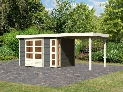 Gartenhaus Kerko 4 19 mm terragrau inkl. 2,4 m Anbaudach Produktbild #3