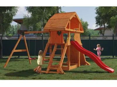 Spielturm Giant Move teakfarben inkl. Rutsche rot Produktbild #2