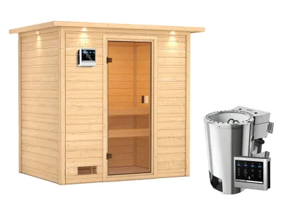 Sauna Selena mit bronzierter Glastür und Dachkranz + 3,6 kW Plug & Play Bio-Ofen ext. Strg. Produktbild #7