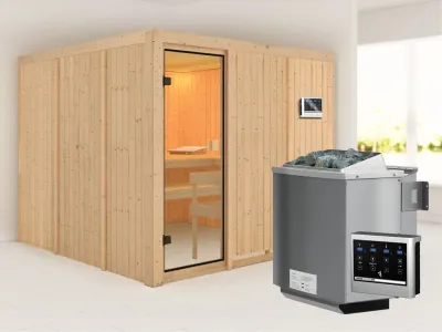 Sauna Arvika mit bronzierter Glastür + 9 kW Bio-Kombiofen mit ext. Strg. Produktbild #1