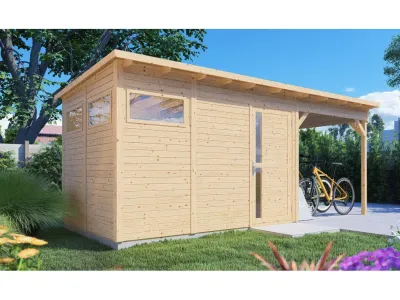Gartenhaus Punta 3 mit Anbau 19 mm natur Produktbild #1