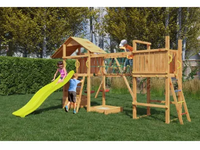 Spielturm Smart 4 Bridge teakfarben inkl. Rutsche gelb Produktbild #2