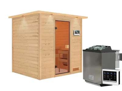 Sauna Adelina mit bronzierter Glastür und Dachkranz + 9 kW Bio-Kombiofen ext. Strg. Produktbild #5
