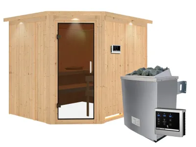 Systemsauna Malin mit Dachkranz, graphit Ganzglastür, inkl. 9 kW Saunaofen ext. Steuerung Produktbild #2