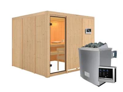 Sauna Arvika mit bronzierter Glastür + 9 kW Saunaofen ext. Strg. Produktbild #8