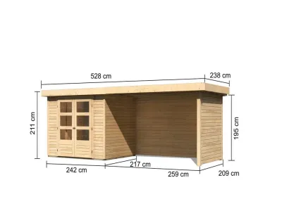 Gartenhaus SET Askola 3 19 mm naturbelassen, inkl. 2,8 m Anbaudach + Seiten- und Rückwand Produktbild #2