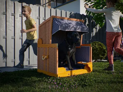 Hundestrandkorb Hav dunkelblau mit weißen Nadelstreifen inkl. Schutzhülle Produktbild #2