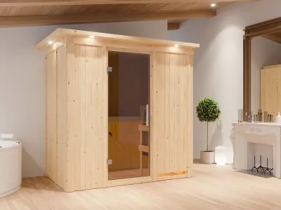 Sauna Systemsauna Variado mit Dachkranz, inkl. 9 kW Ofen mit integrierter Steuerung Produktbild #1