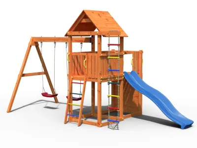 Spielturm Bento D teakfarben inkl. Rutsche blau Produktbild #4