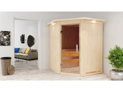 Sauna Systemsauna Larin mit Dachkranz, inkl. 9 kW Ofen mit externer Steuerung Produktbild #1