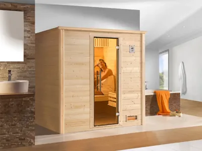 Sauna Massivholzsauna Bergen 1 GT graphit Ganzglastür Produktbild #1